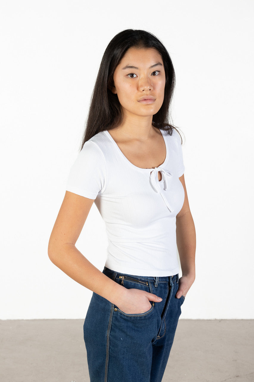 White Tie Neck Seamless Tee