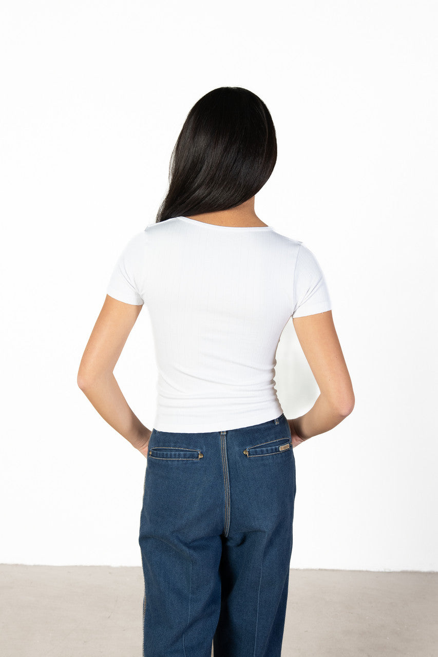 White Tie Neck Seamless Tee