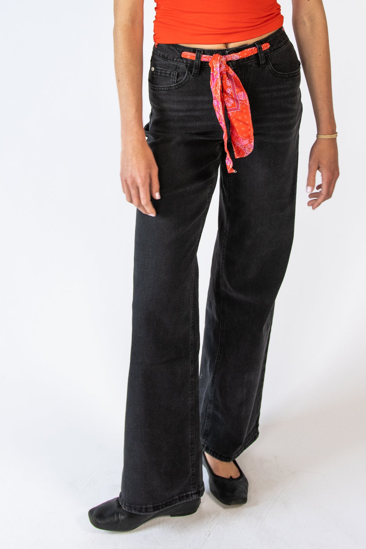 Wide Leg Bandana Belt Jeans