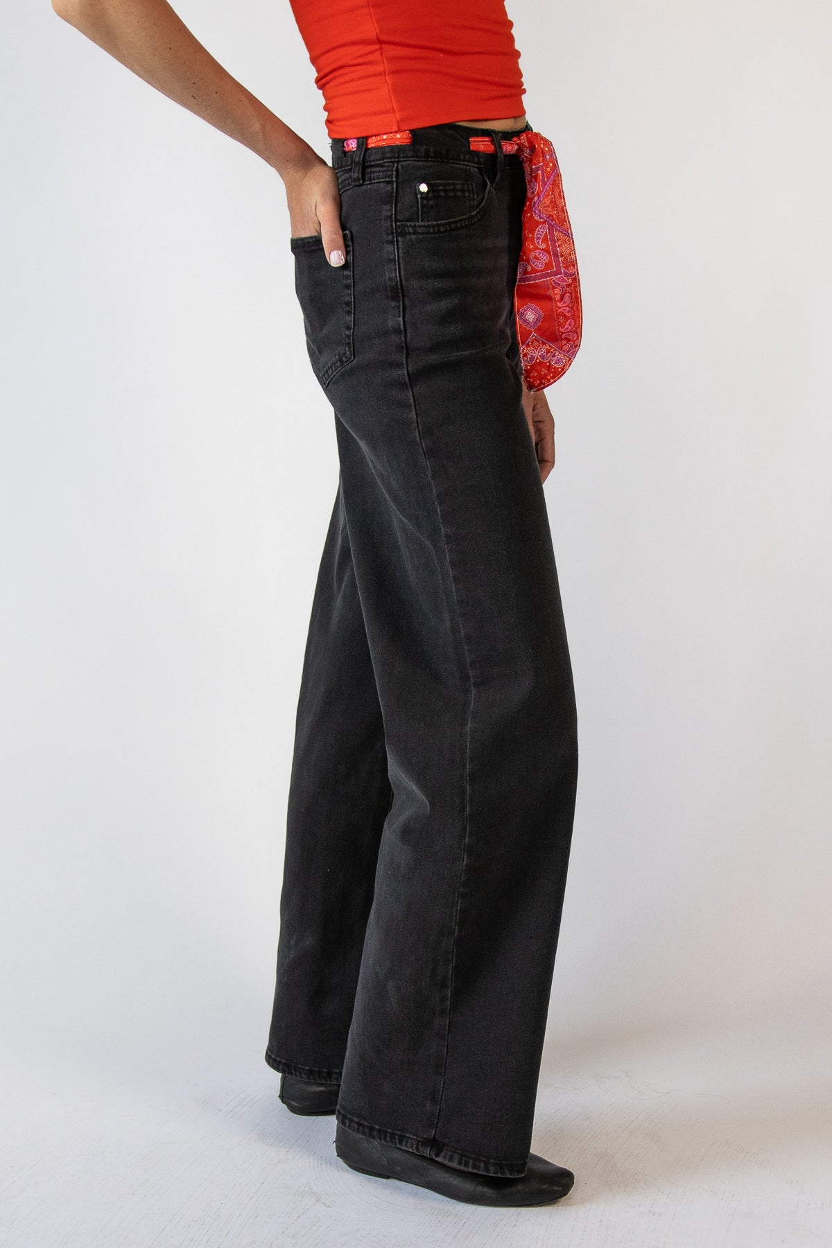Wide Leg Bandana Belt Jeans