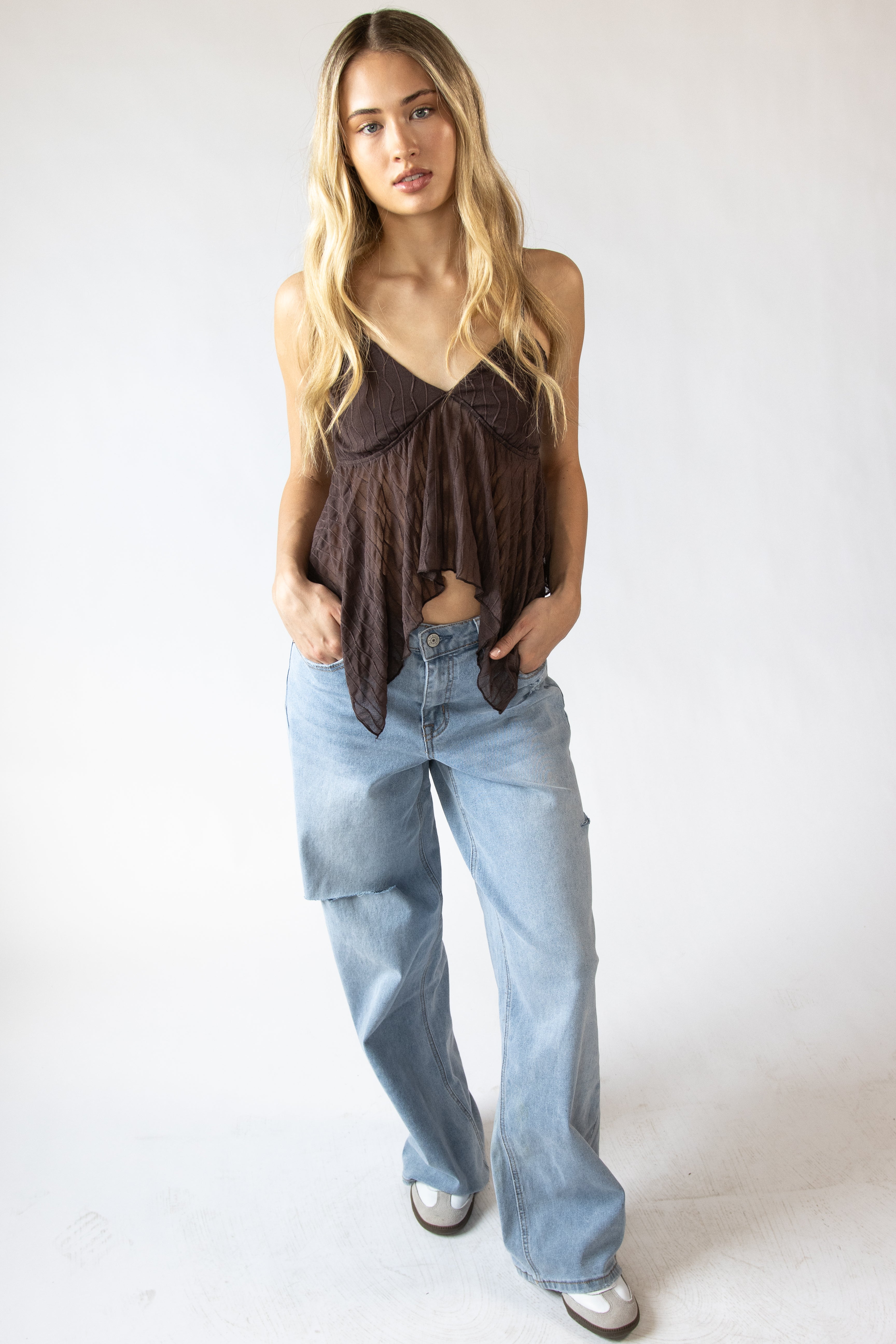 Slashed Wide Leg Jeans