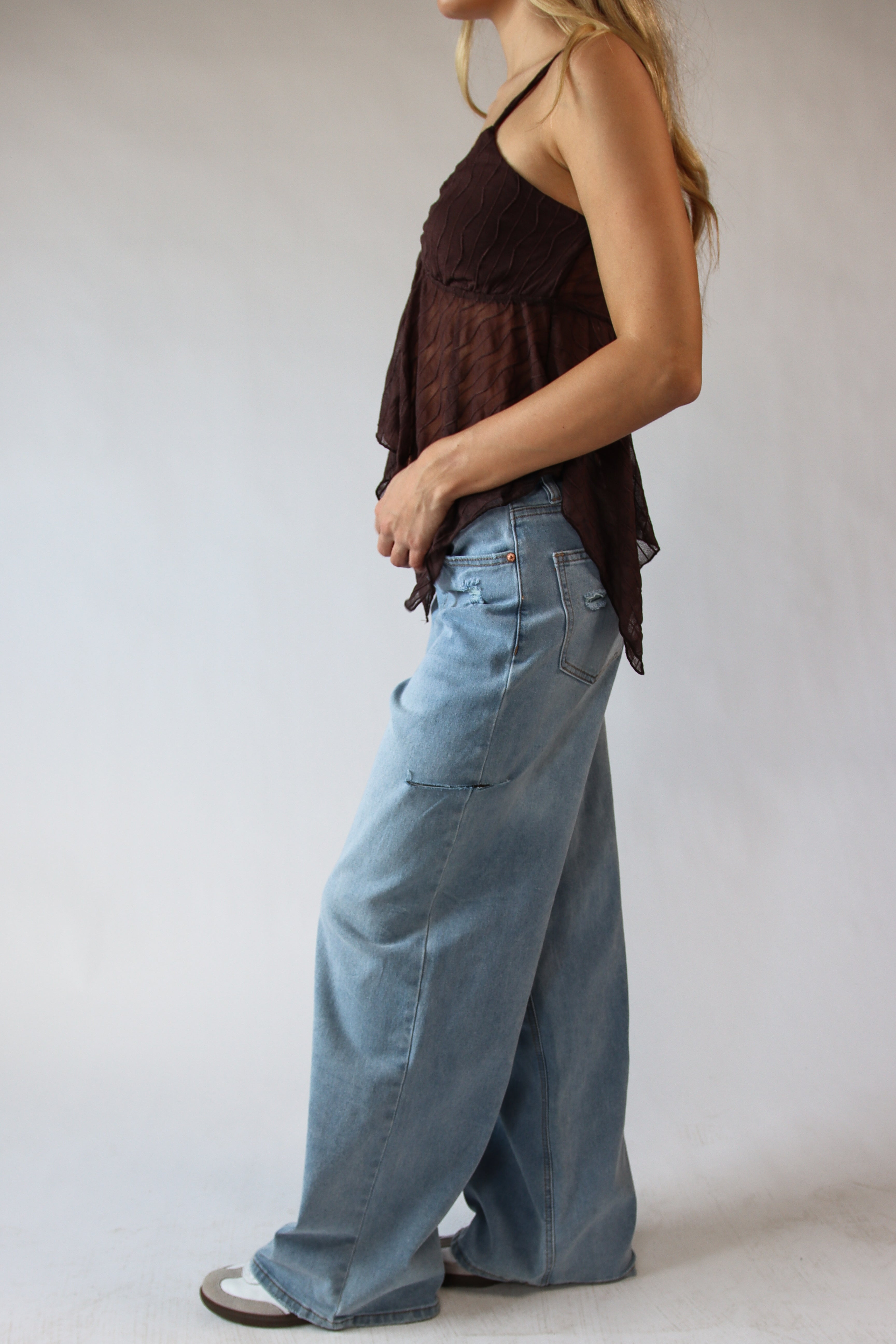 Slashed Wide Leg Jeans