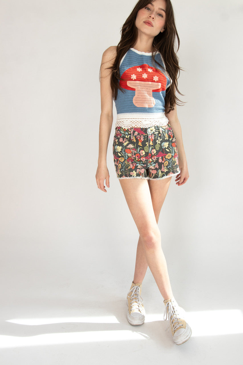 Mushroom & Wildflower Cut Off Shorts