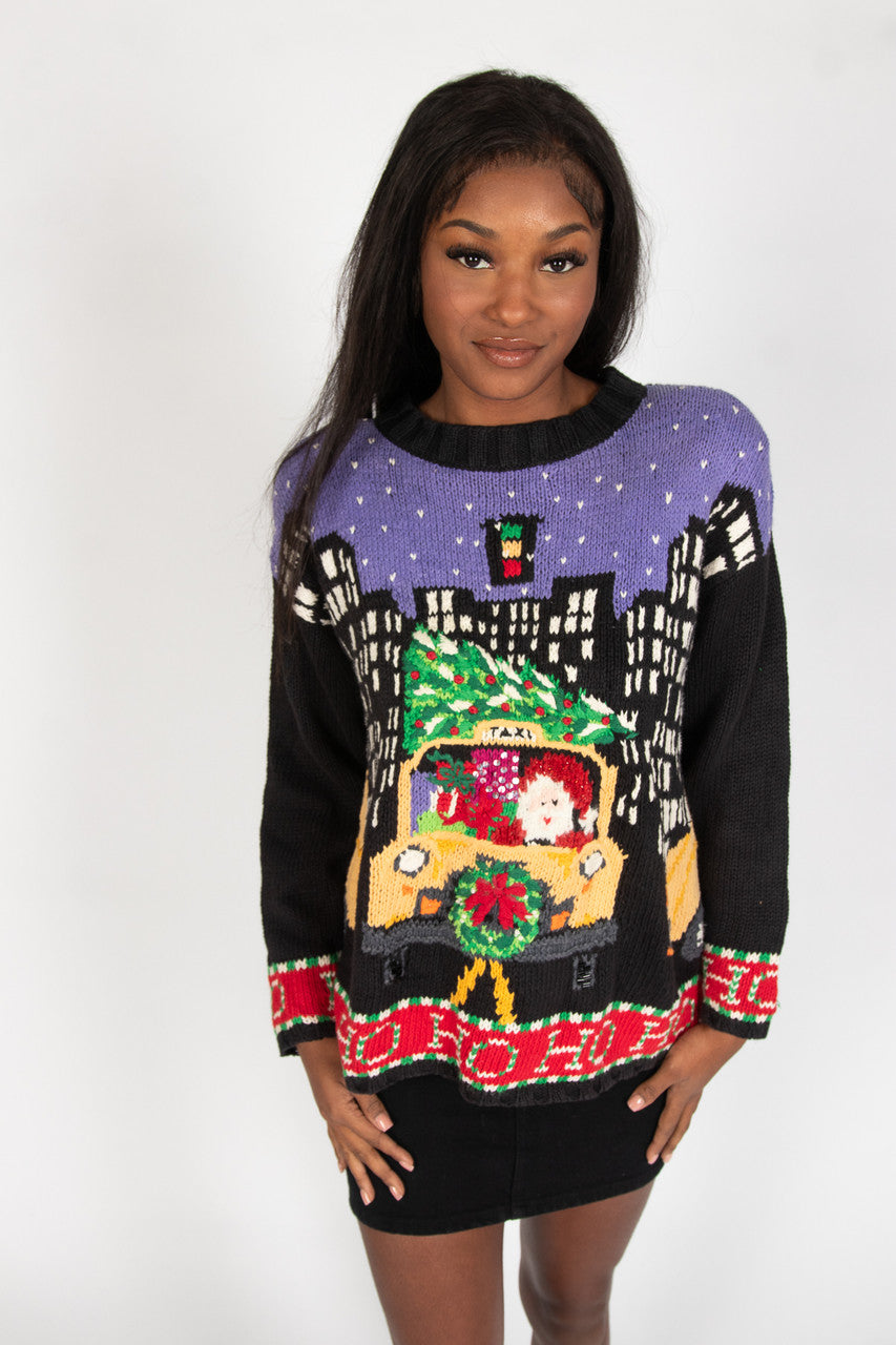 "Ho Ho Ho" Santa City Taxi Ugly Christmas Sweater 62187