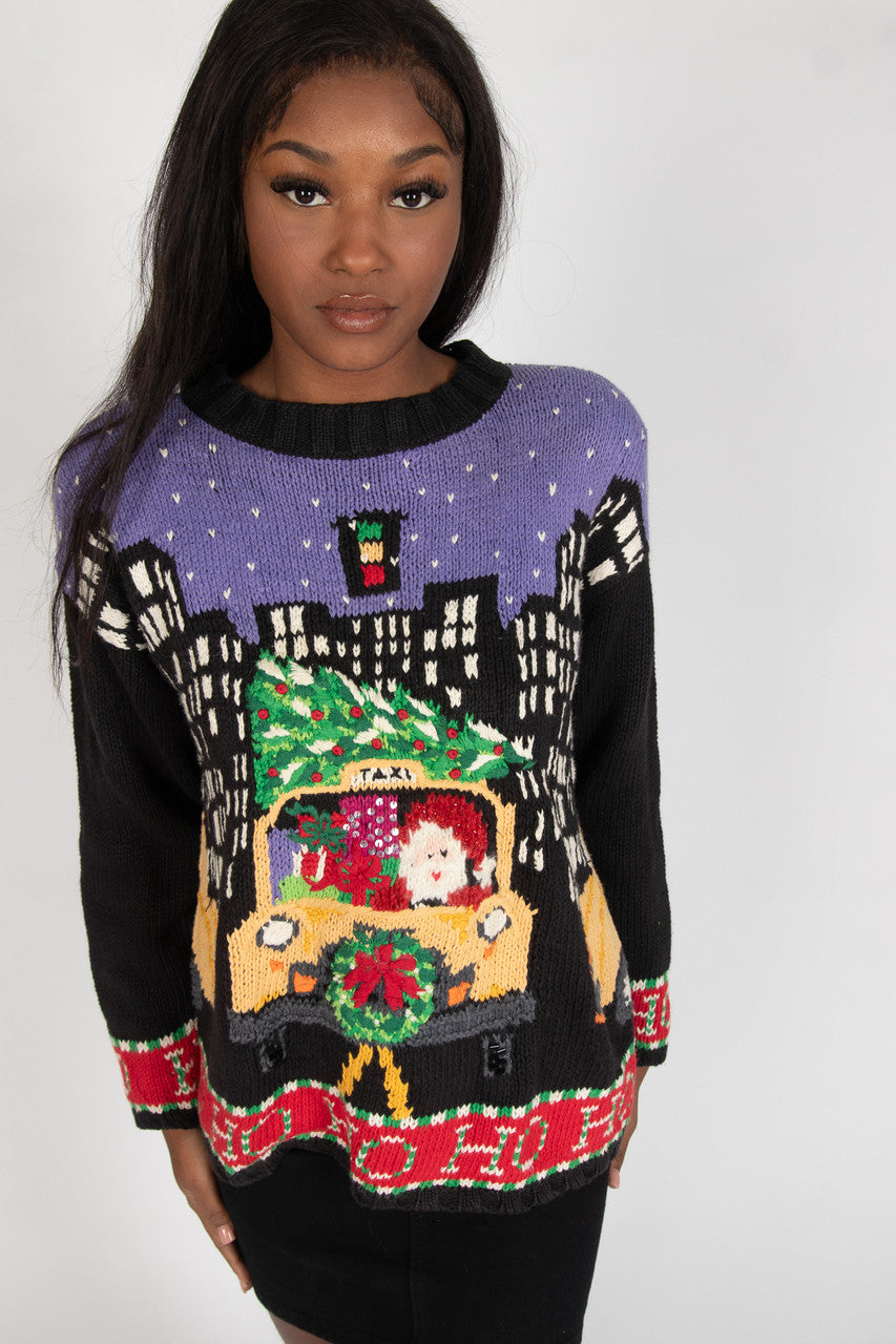 "Ho Ho Ho" Santa City Taxi Ugly Christmas Sweater 62187