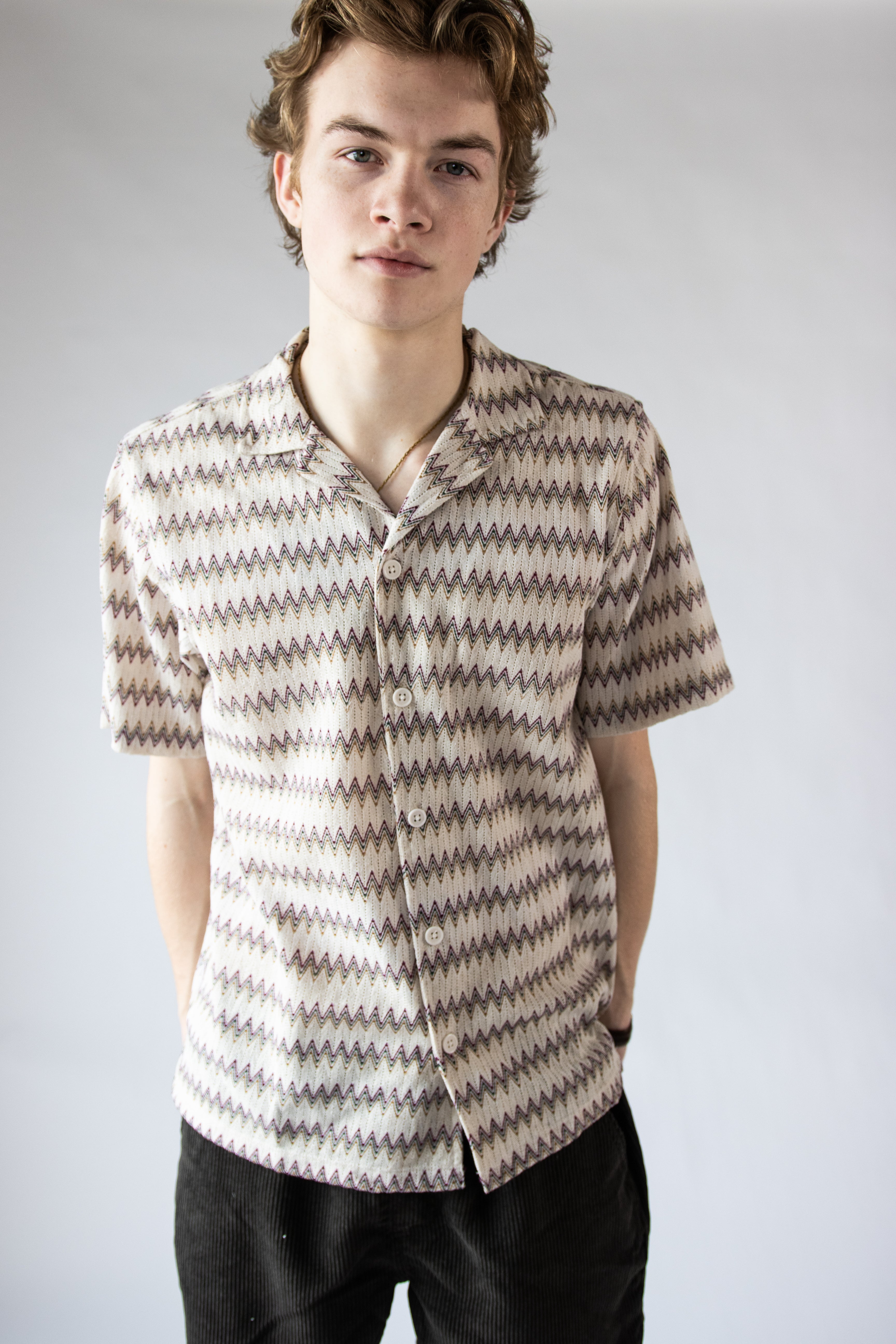 Woven Zig Zag Button Up Shirt