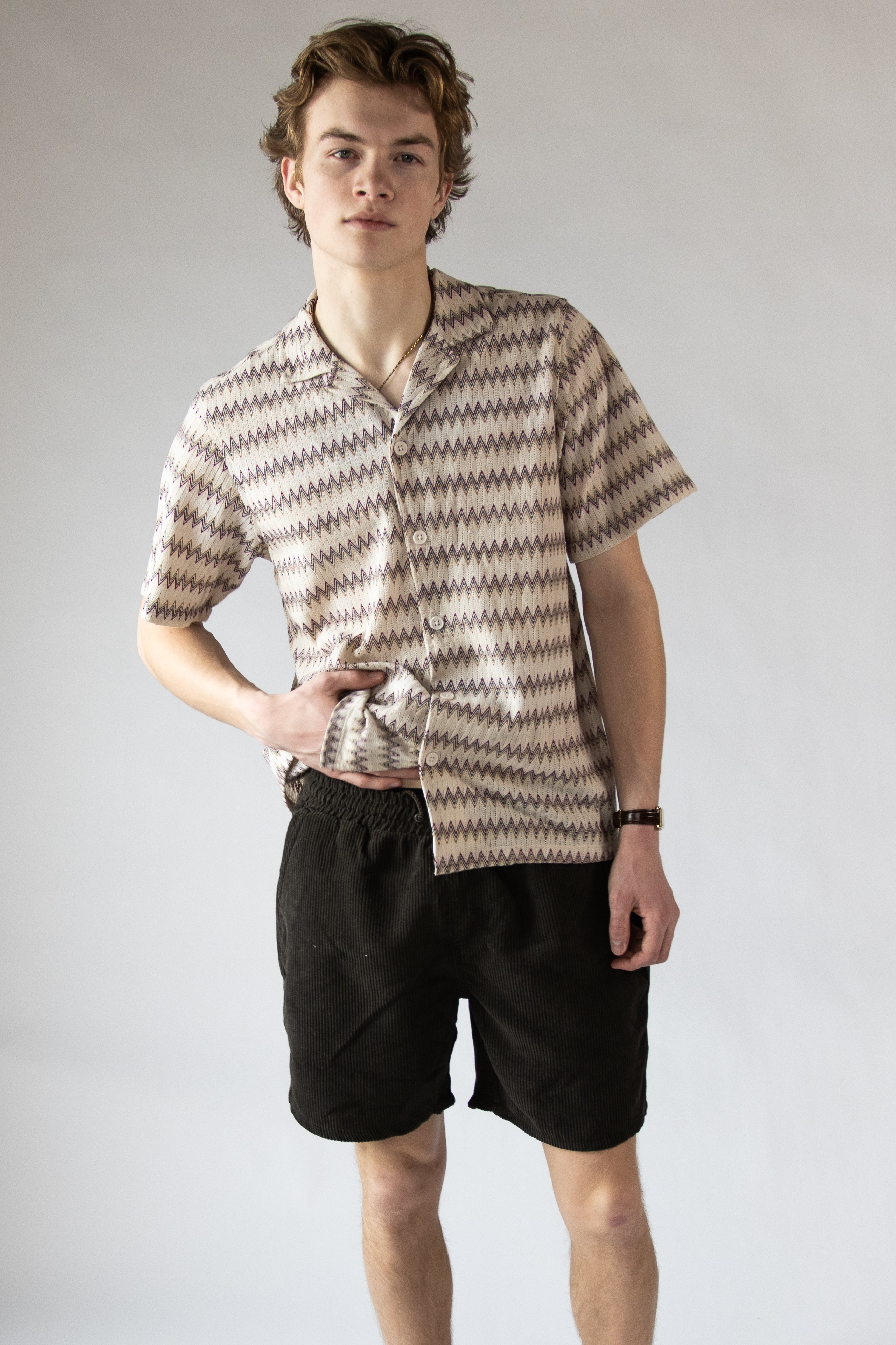 Woven Zig Zag Button Up Shirt