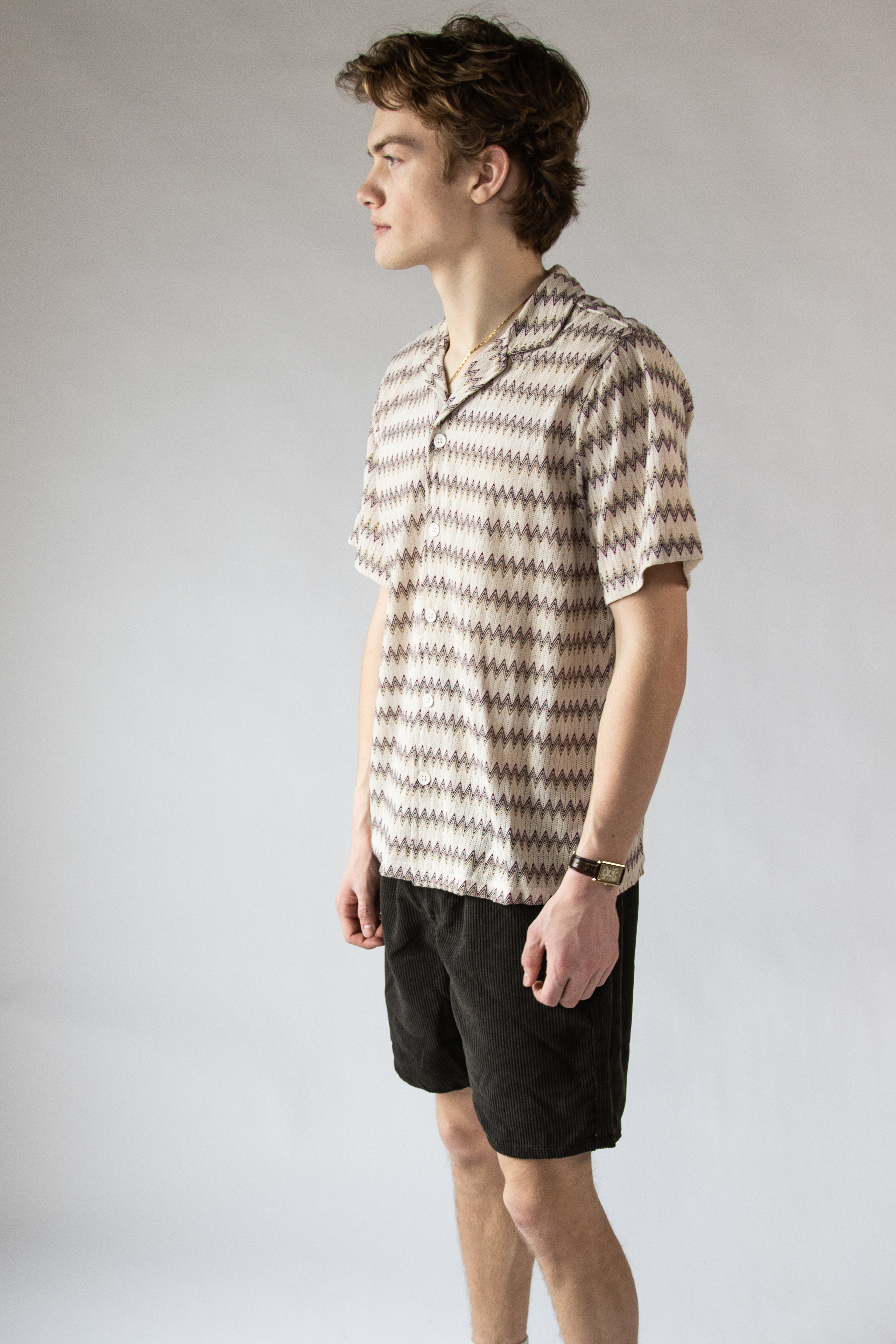 Woven Zig Zag Button Up Shirt