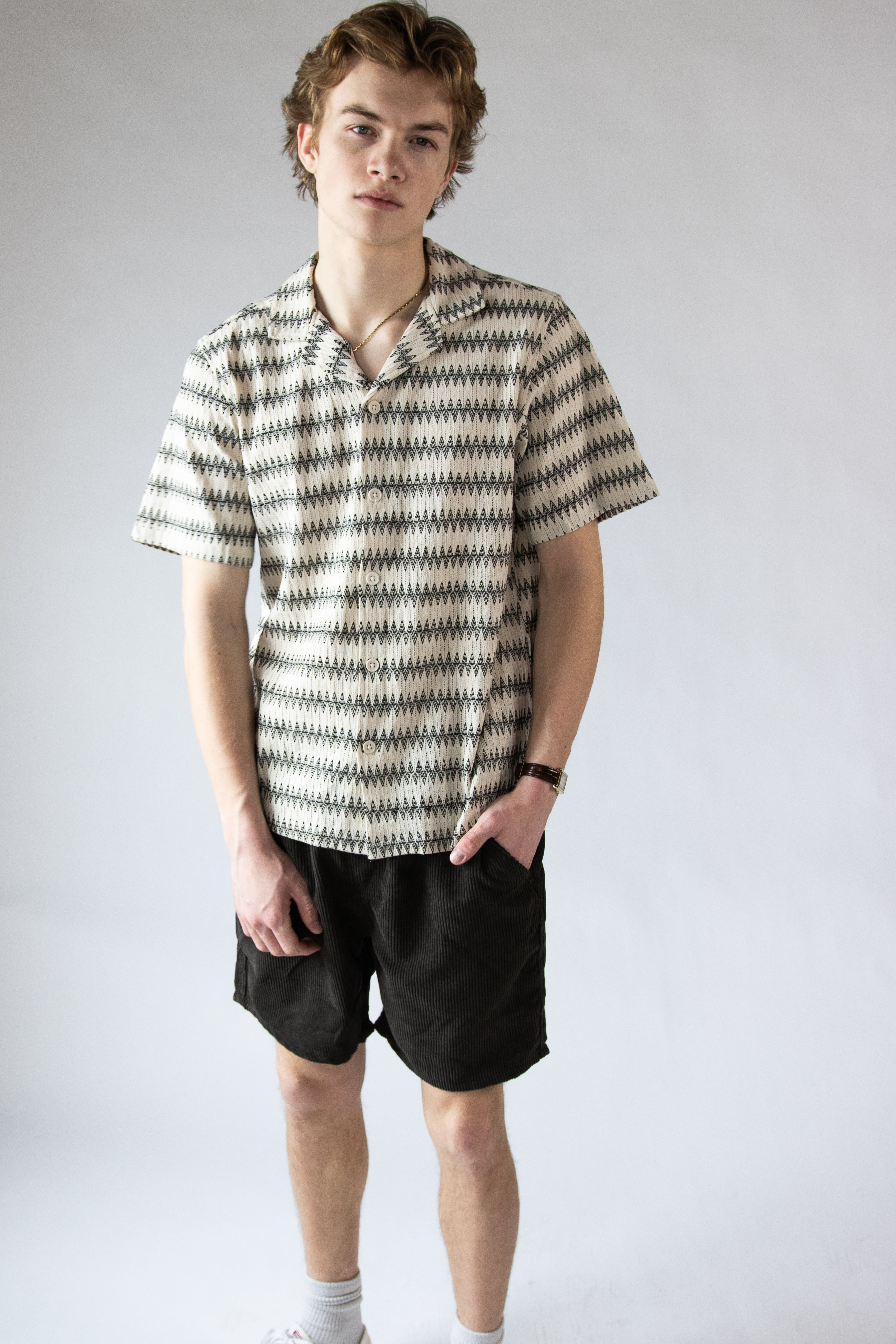 Woven Zig Zag Button Up Shirt