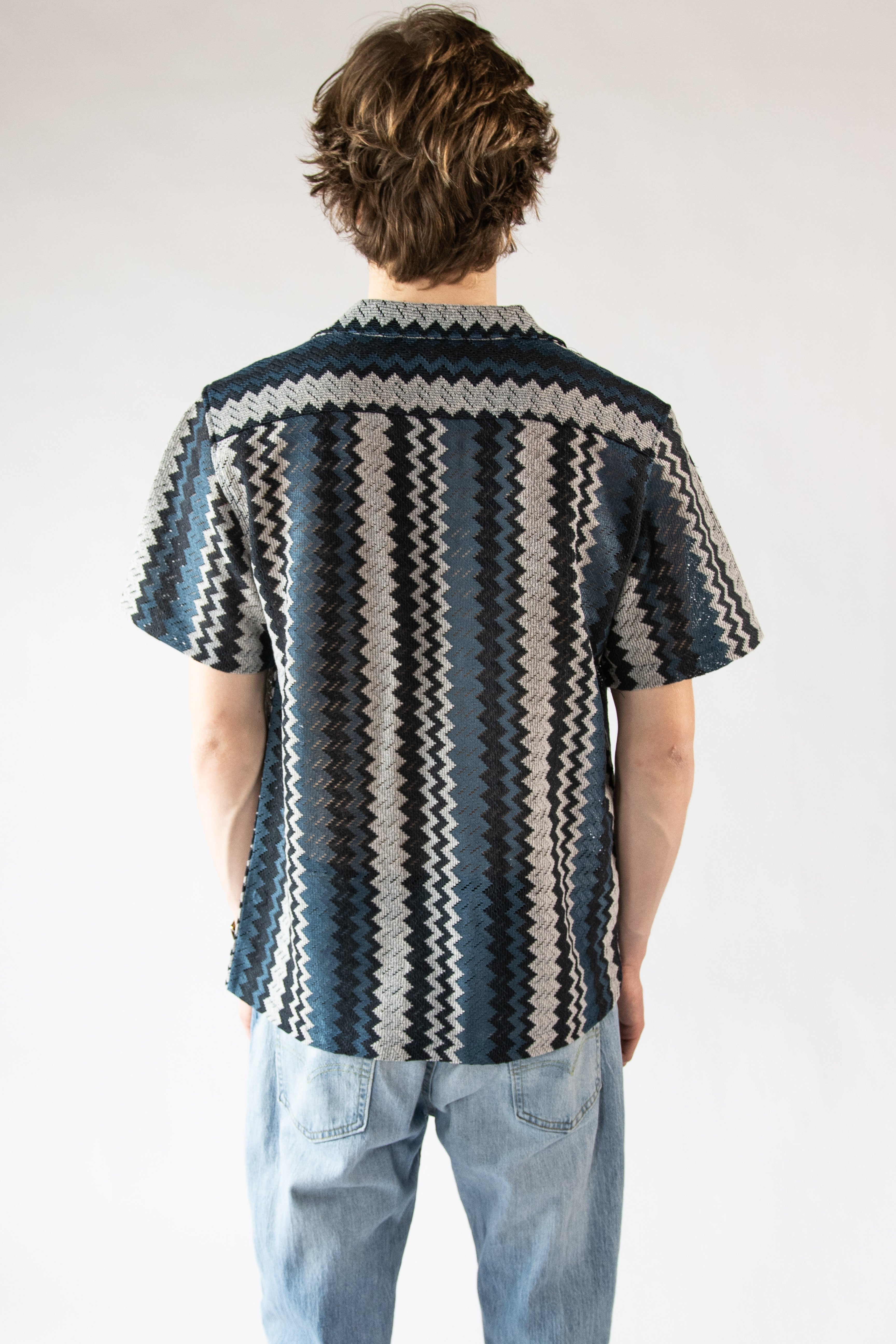 Chevron Striped Woven Button Up Shirt