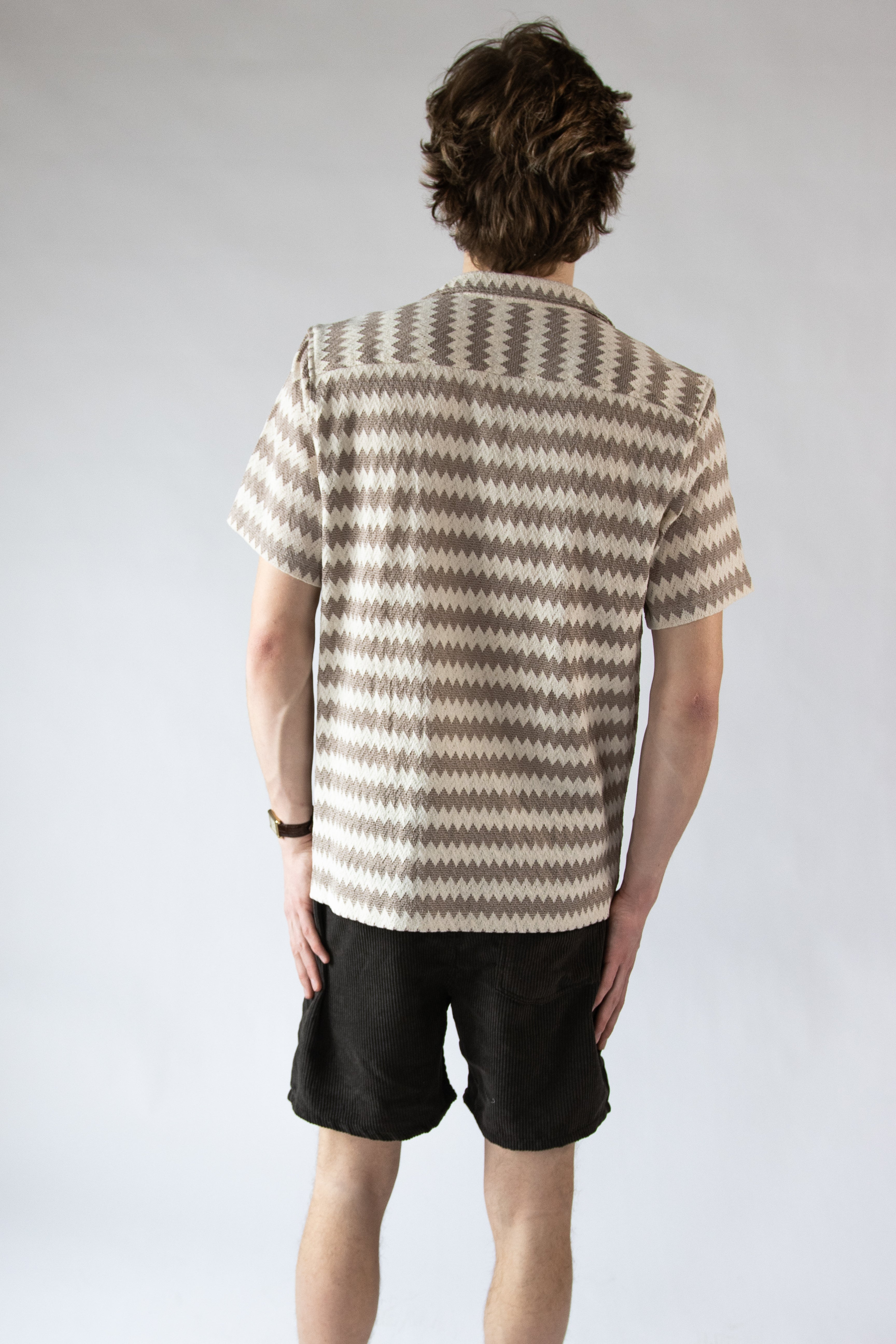 Chevron Striped Woven Button Up Shirt