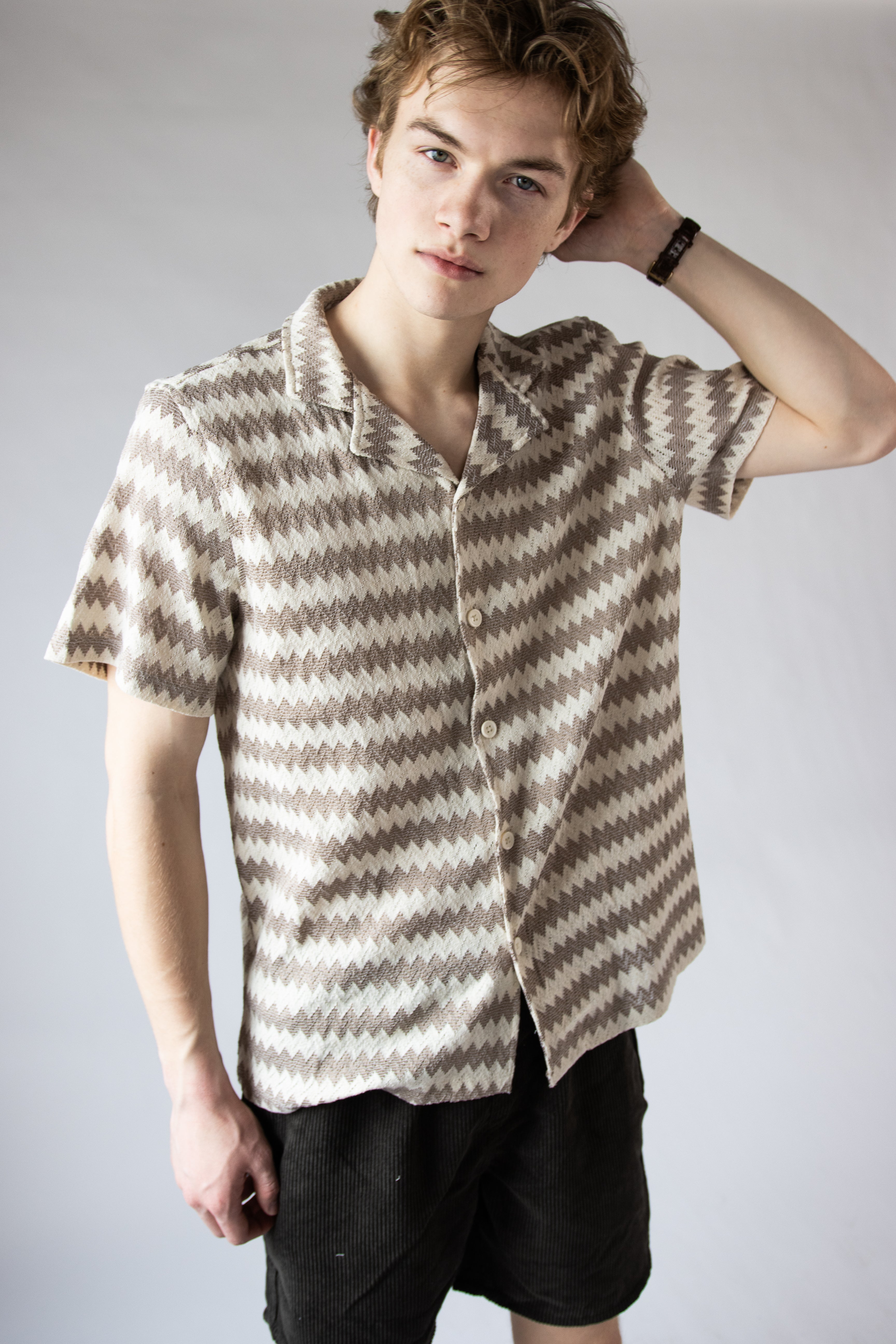 Chevron Striped Woven Button Up Shirt