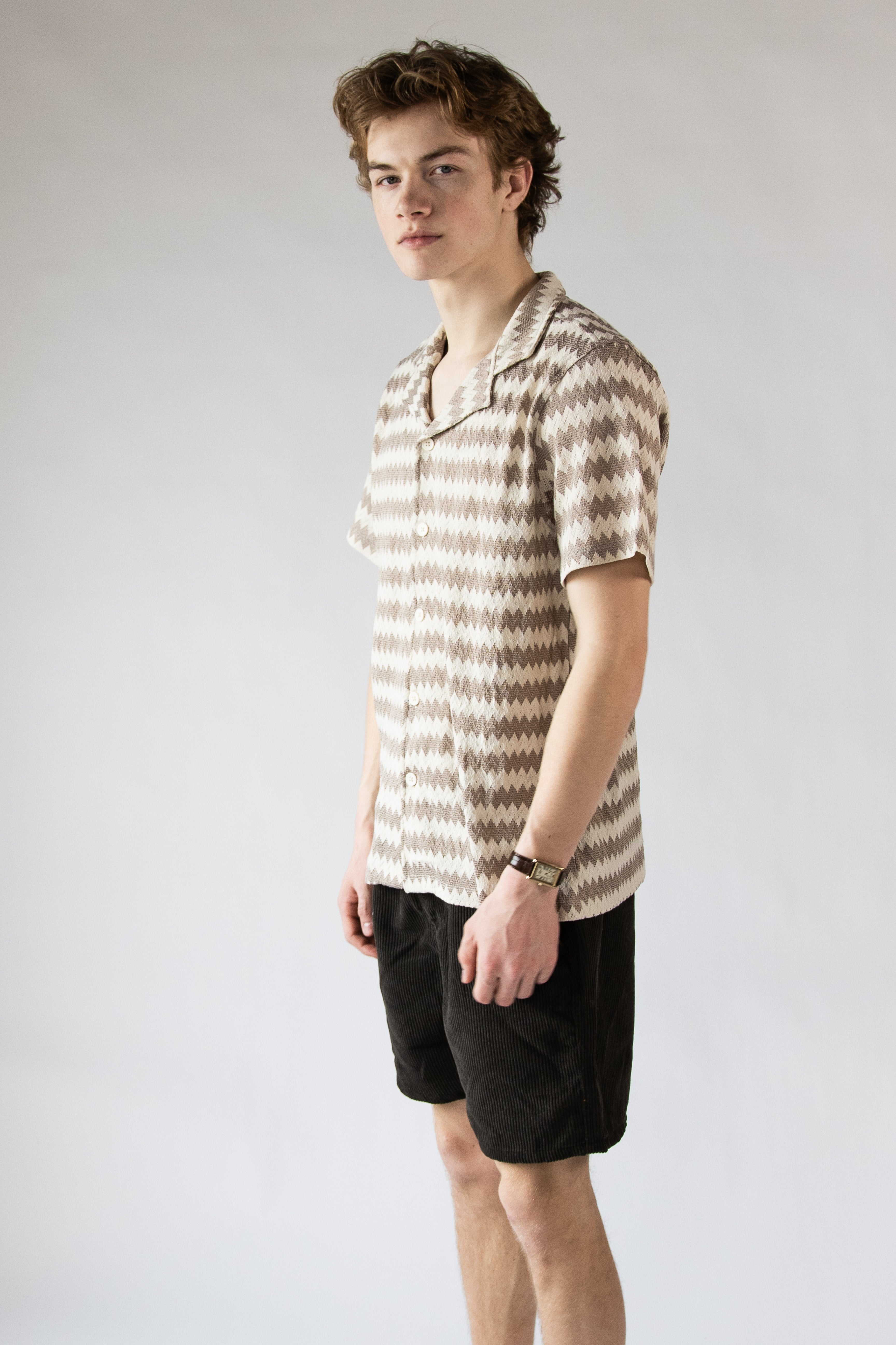 Chevron Striped Woven Button Up Shirt