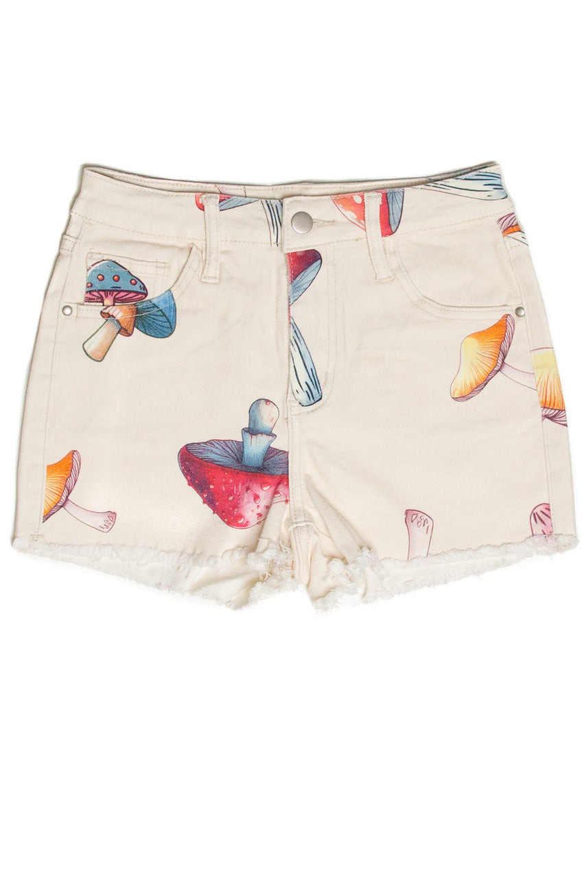 Large Mushroom Print Cut Off Shorts
