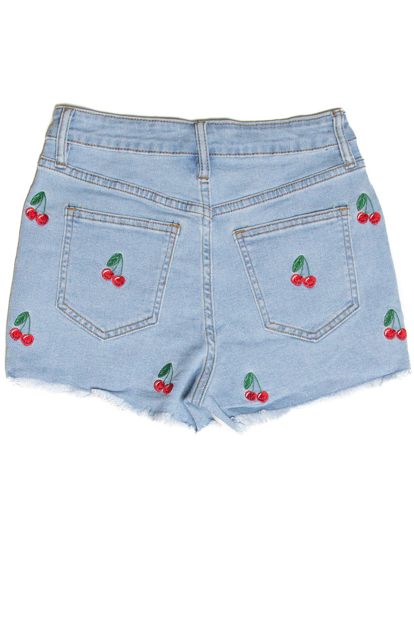 Embroidered Cherry Cut Offs
