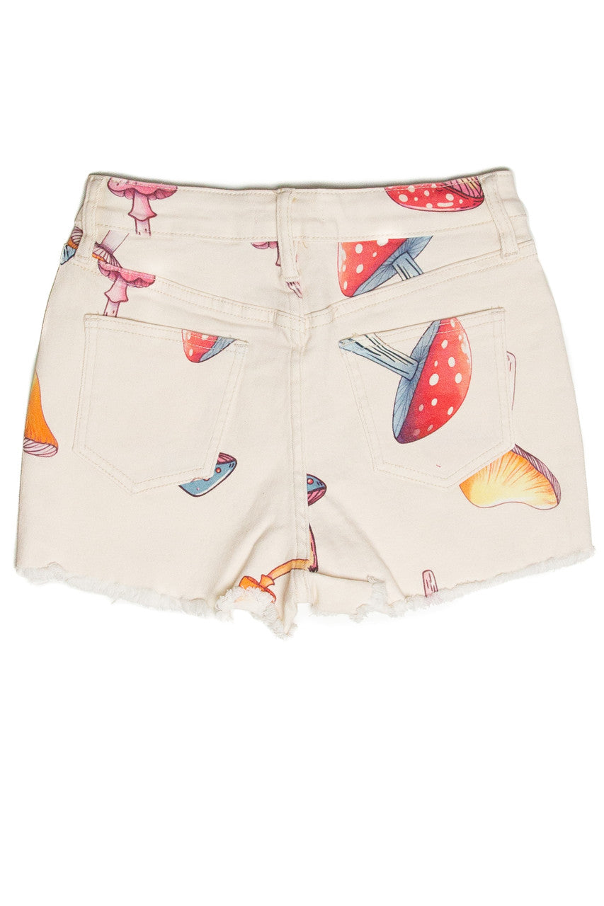 Large Mushroom Print Cut Off Shorts