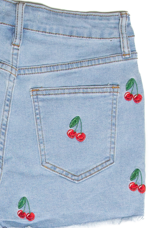 Embroidered Cherry Cut Offs