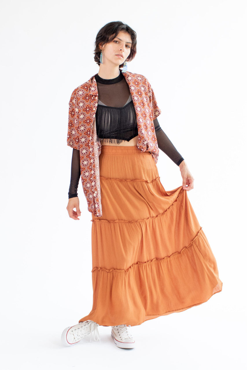 Adobe Ruffle Tiered Maxi Skirt