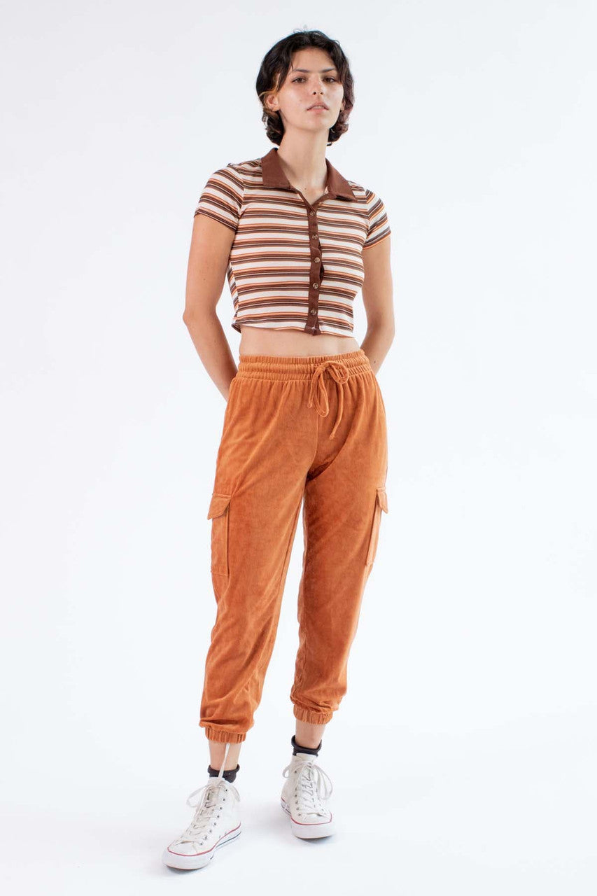 Amber Brown Corduroy Cargo Joggers
