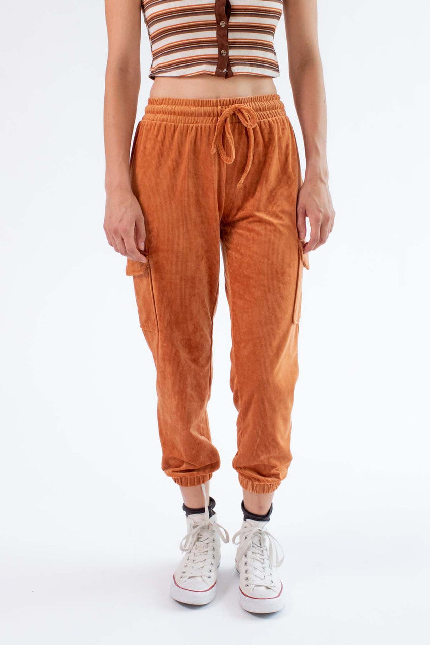 Amber Brown Corduroy Cargo Joggers