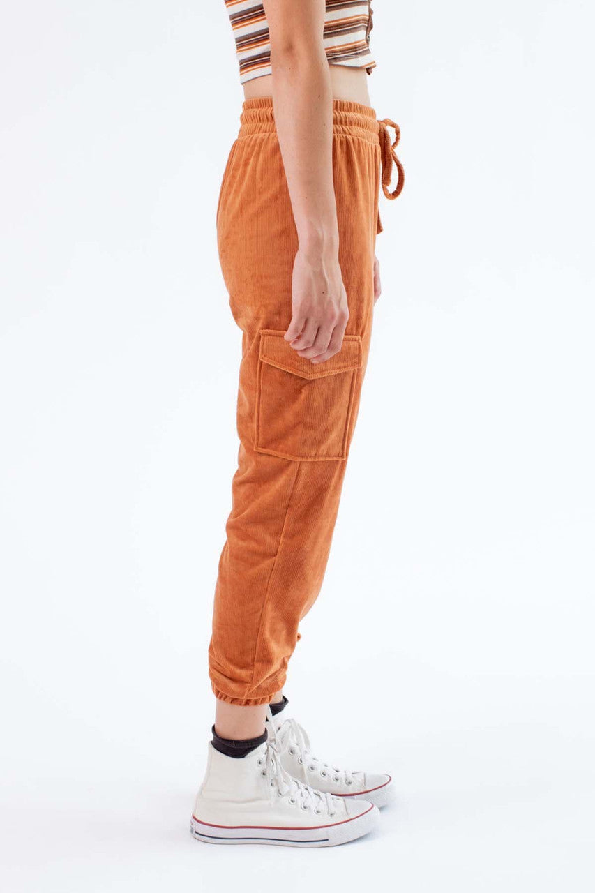 Amber Brown Corduroy Cargo Joggers