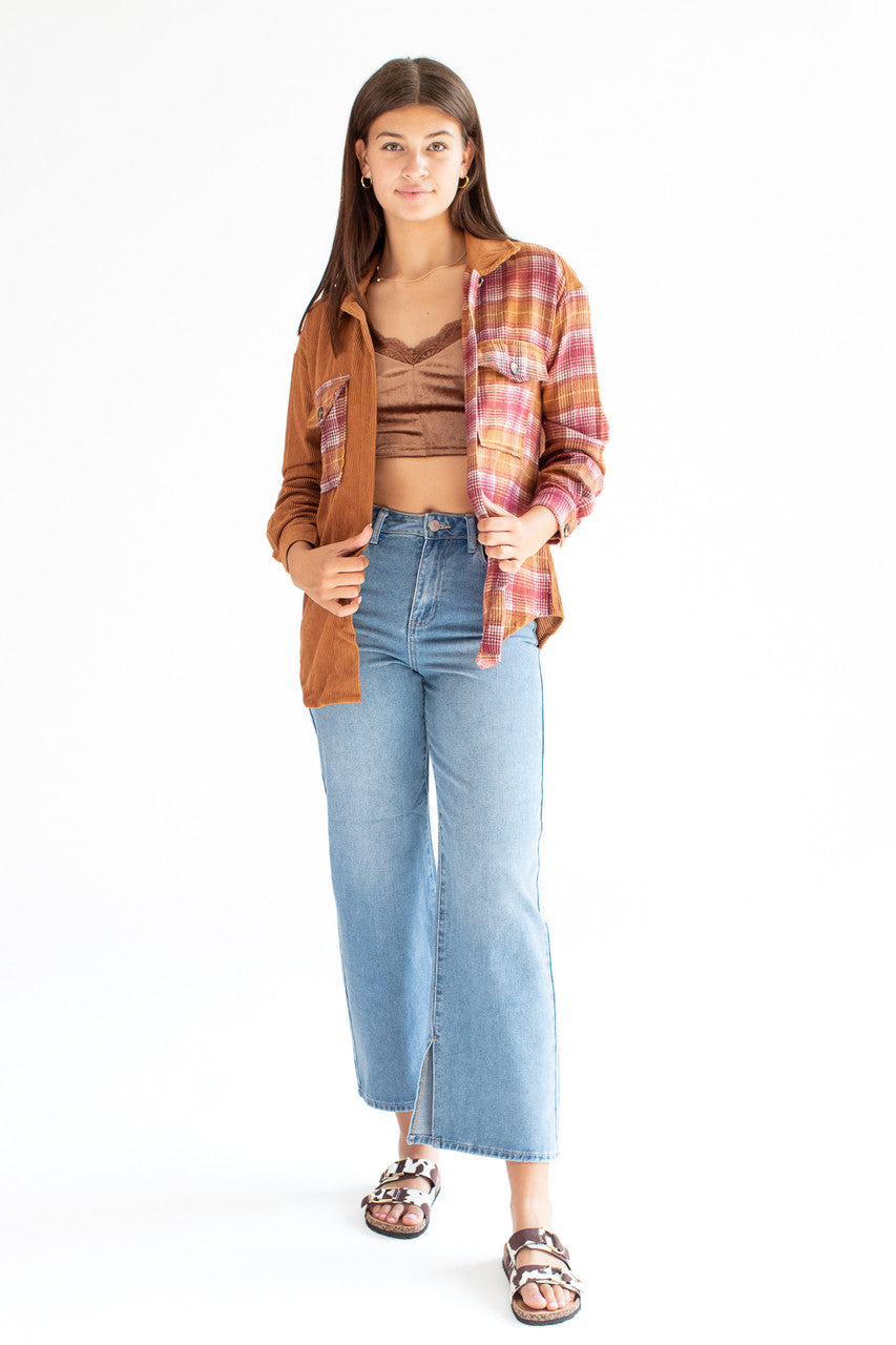 Amber Brown Corduroy Flannel Shirt