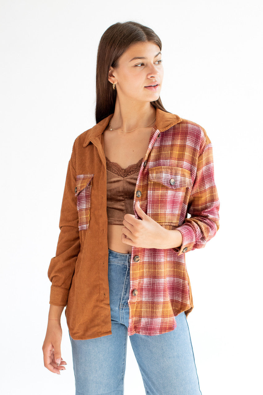 Amber Brown Corduroy Flannel Shirt