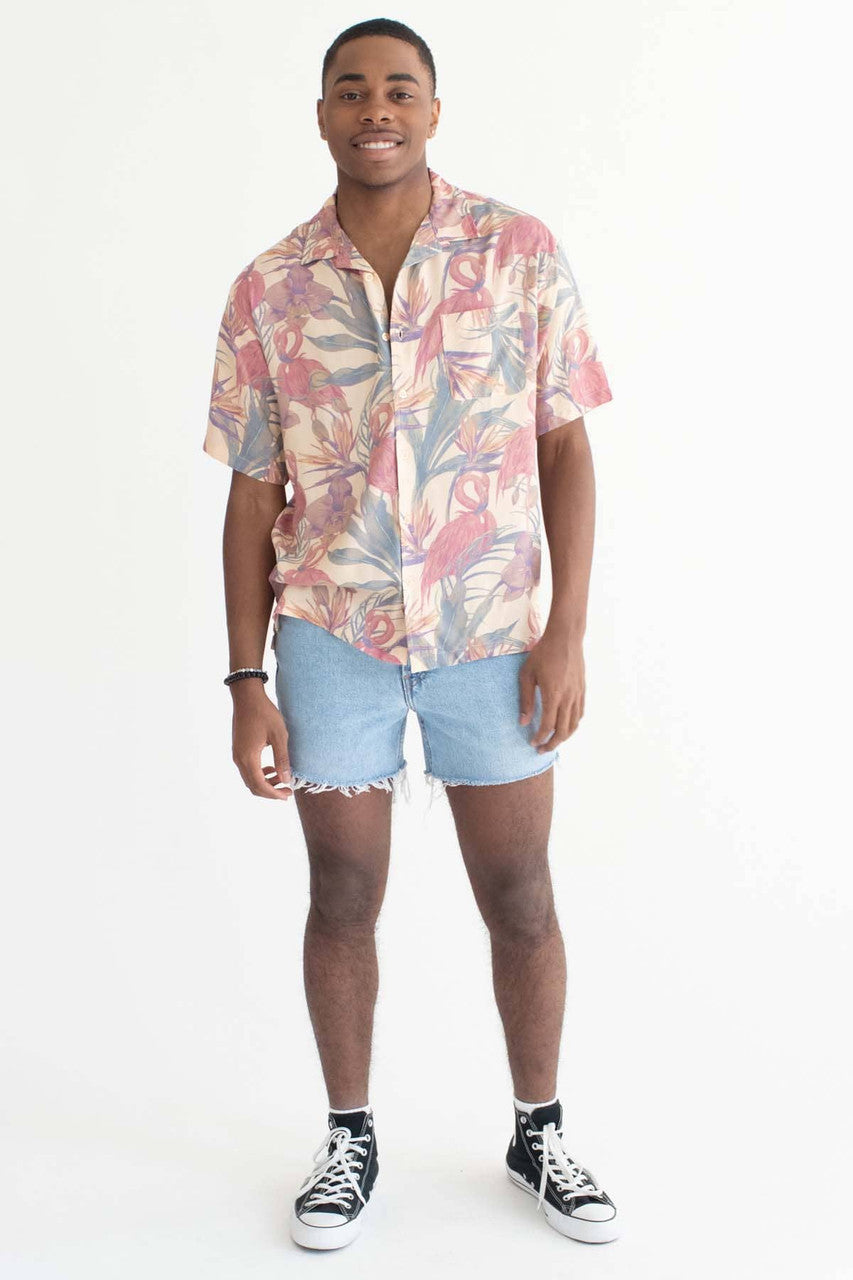 Apricot Orchid Flamingo Print Hawaiian Shirt