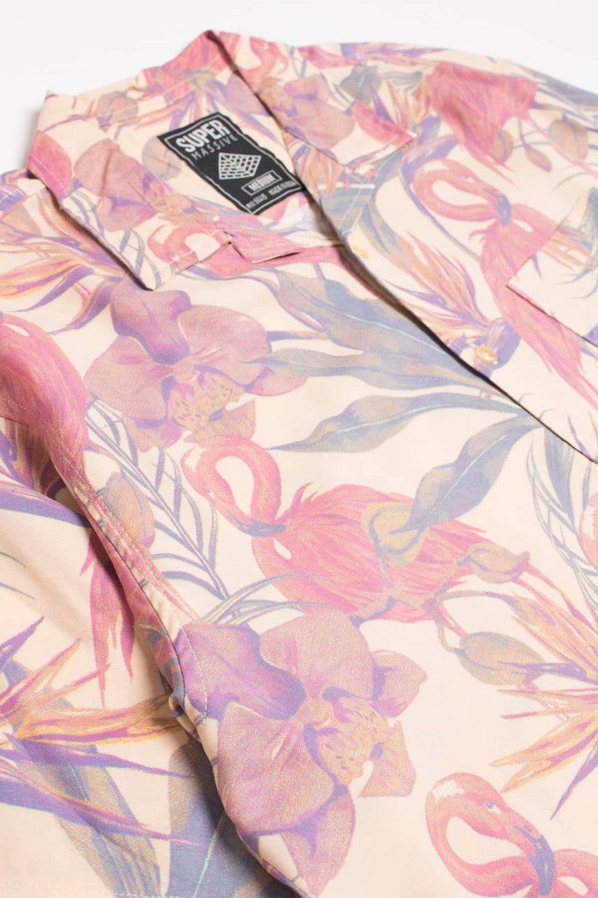 Apricot Orchid Flamingo Print Hawaiian Shirt