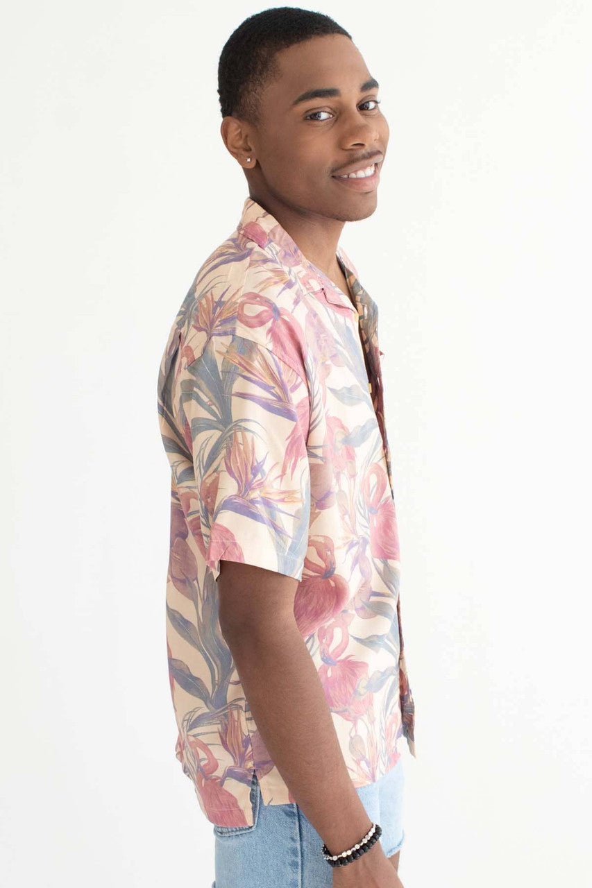 Apricot Orchid Flamingo Print Hawaiian Shirt