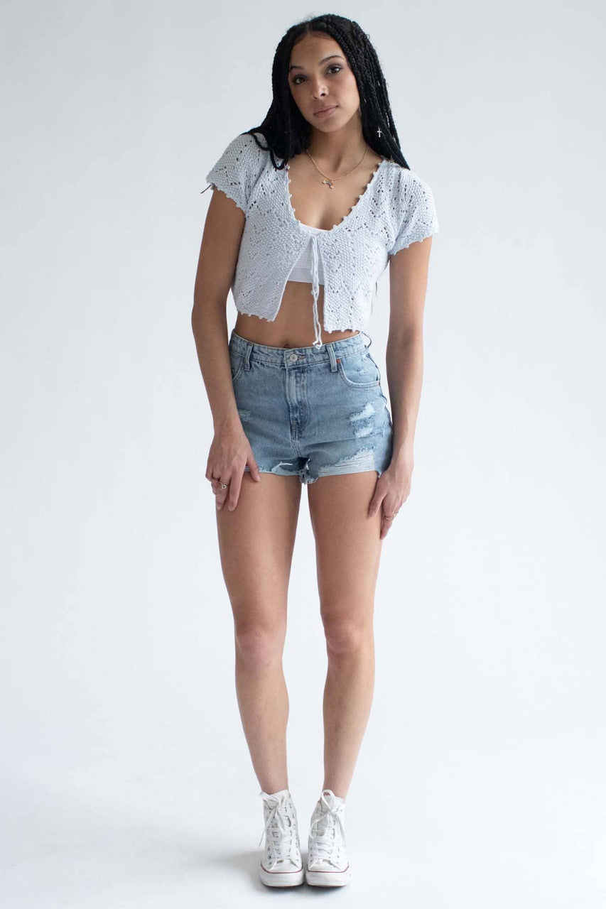 Artic Blue Crochet Short Sleeve Cardigan