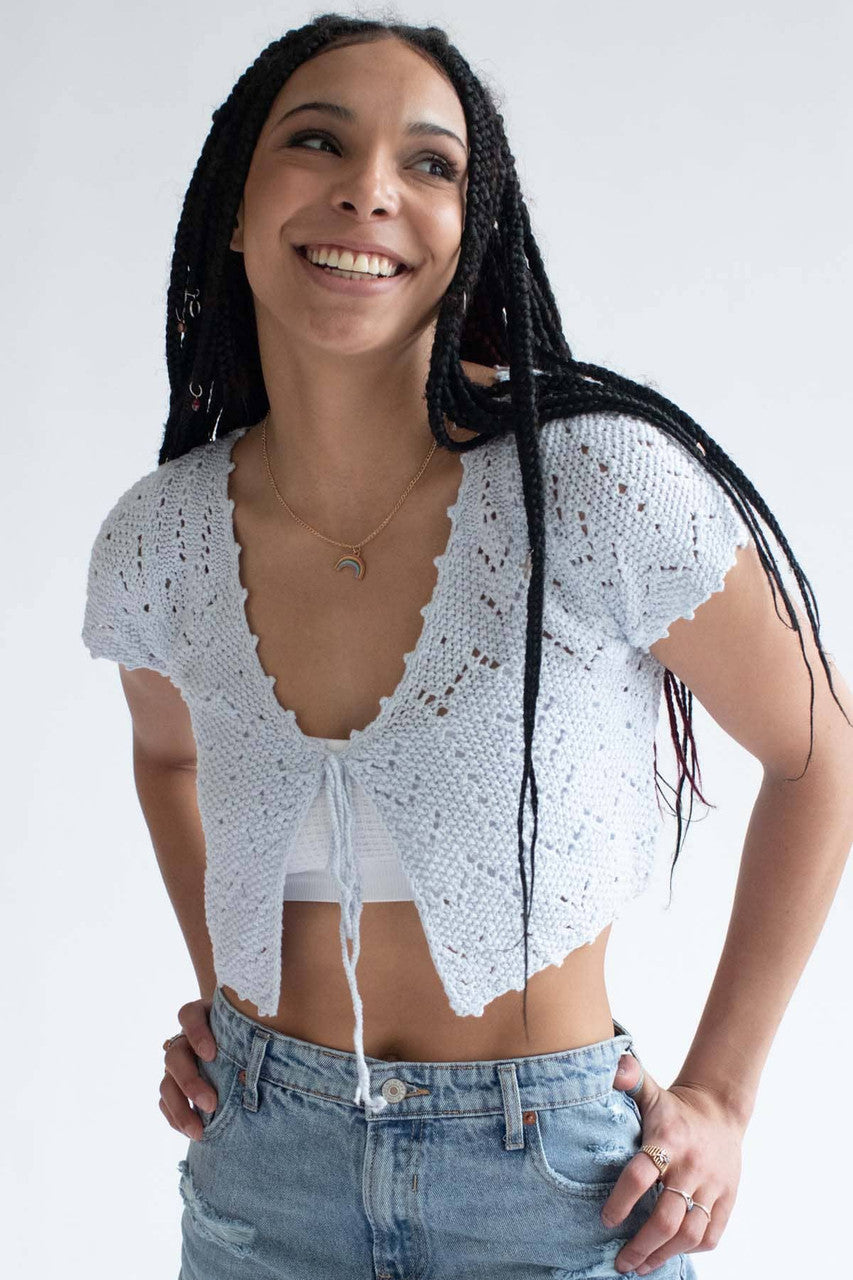 Artic Blue Crochet Short Sleeve Cardigan