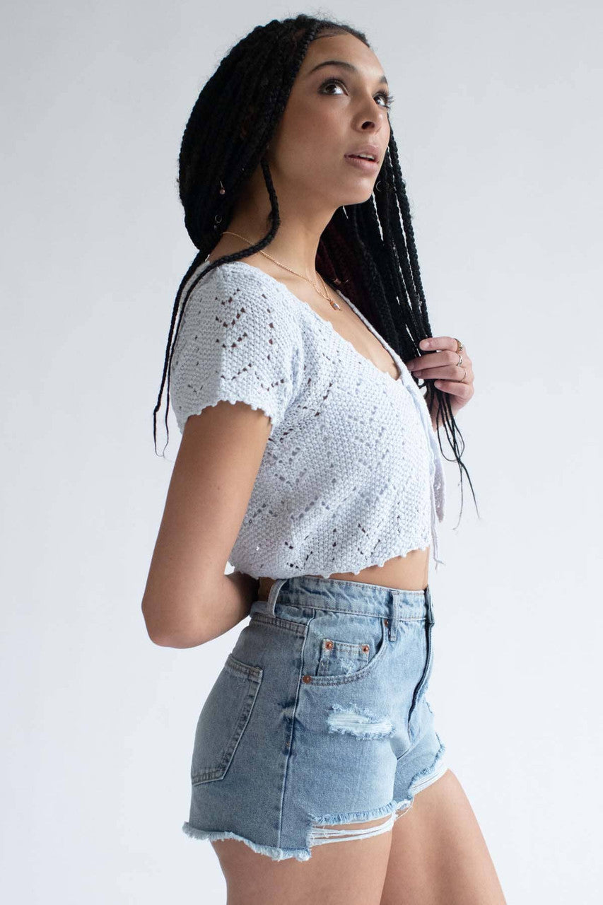 Artic Blue Crochet Short Sleeve Cardigan