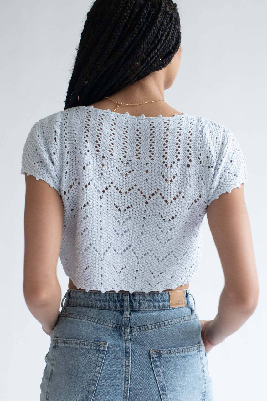 Artic Blue Crochet Short Sleeve Cardigan