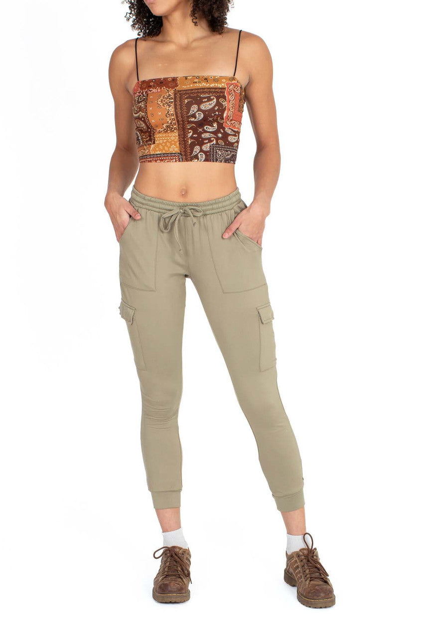 Army Green Cargo Pocket Lined Joggers