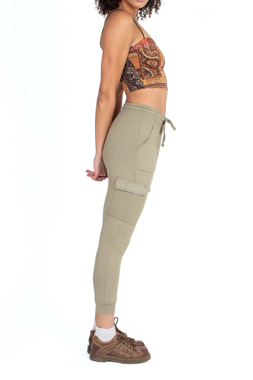 Army Green Cargo Pocket Lined Joggers