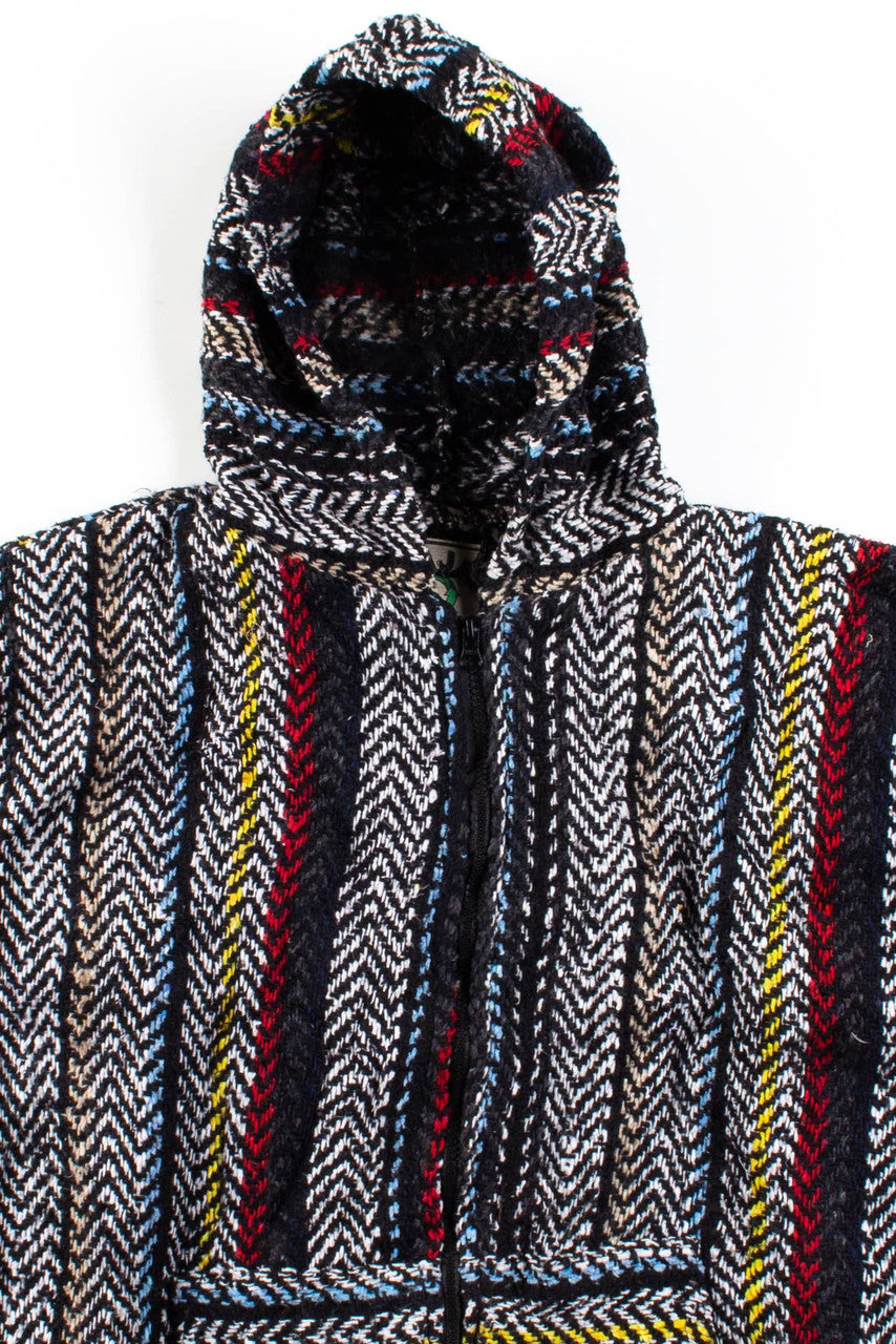 Black Multicolor Zip Baja Hoodie