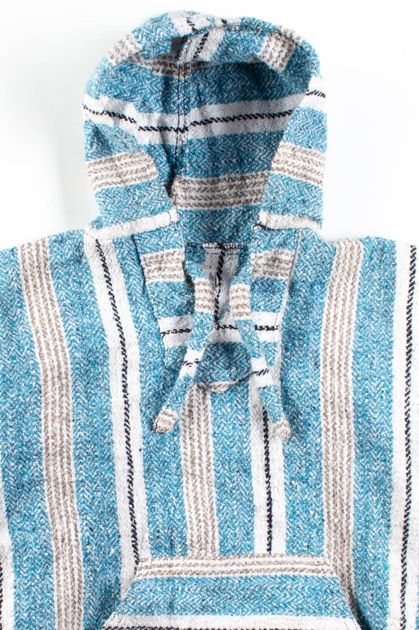 White & Blue Striped Baja Hoodie