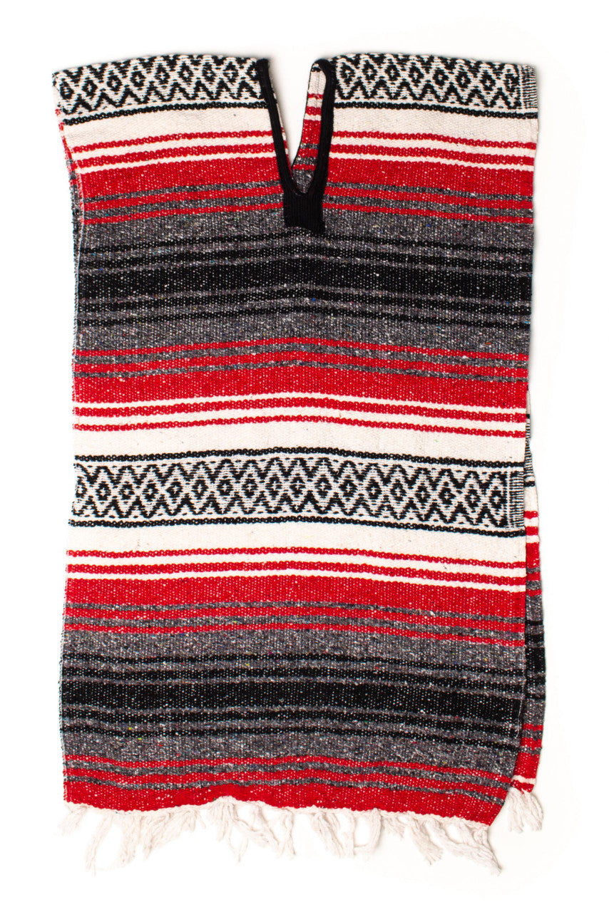 Vintage Red Striped Baja Poncho
