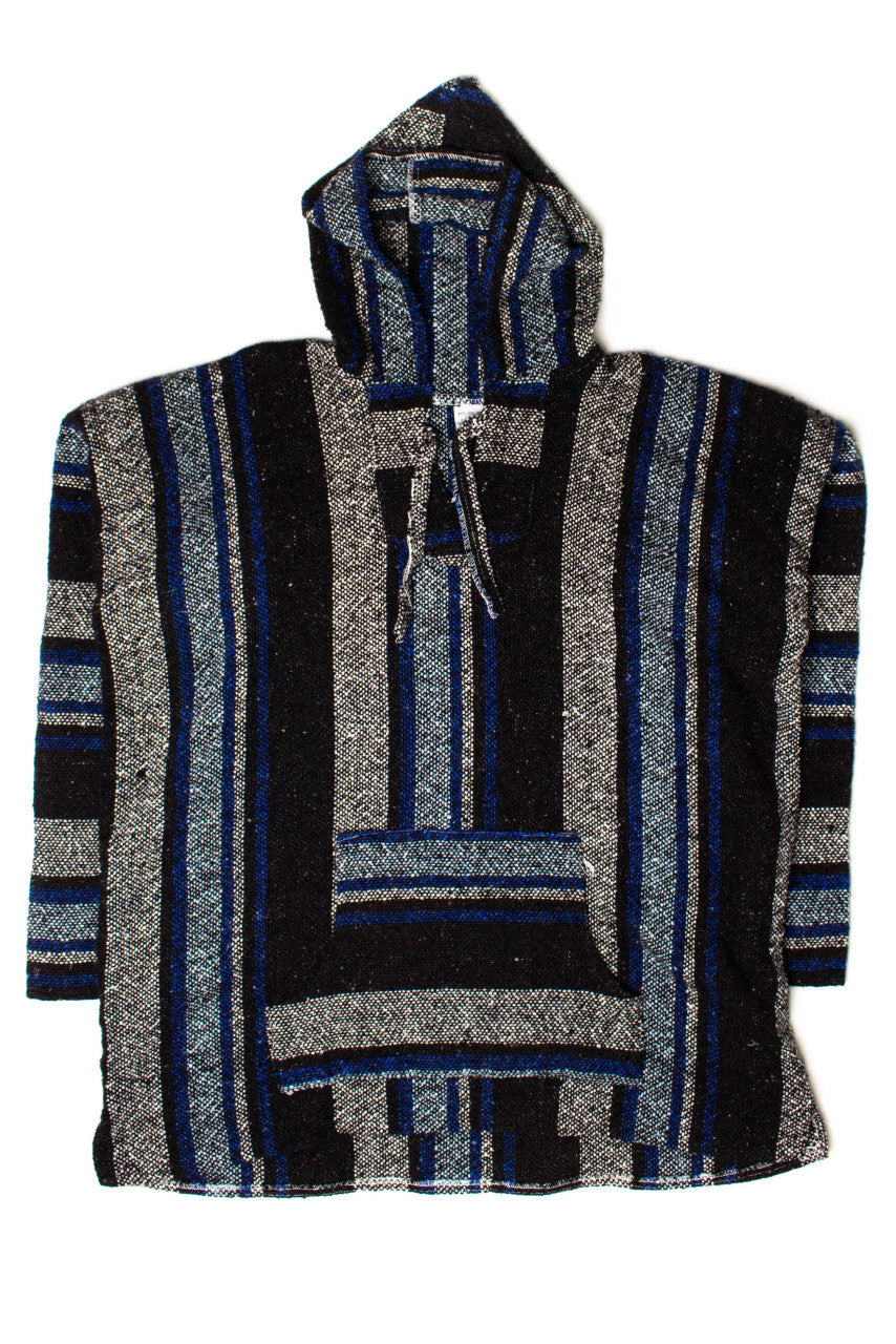 Vintage Black & Blue Striped Baja Hoodie 1