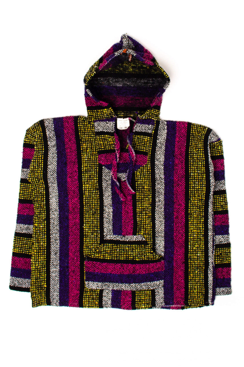 Vintage Magenta & Yellow Striped Baja Hoodie