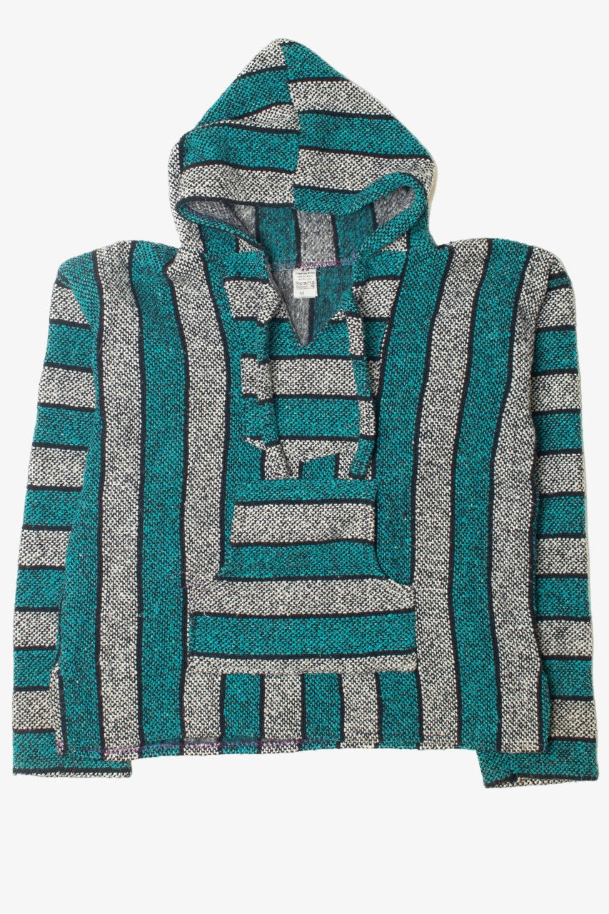 Vintage Teal Striped Artesanias Mickey Baja Hoodie 2793