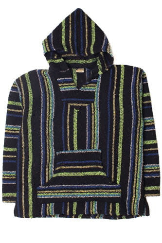 Blue And Bright Green Thin Striped Baja Hoodie 2814