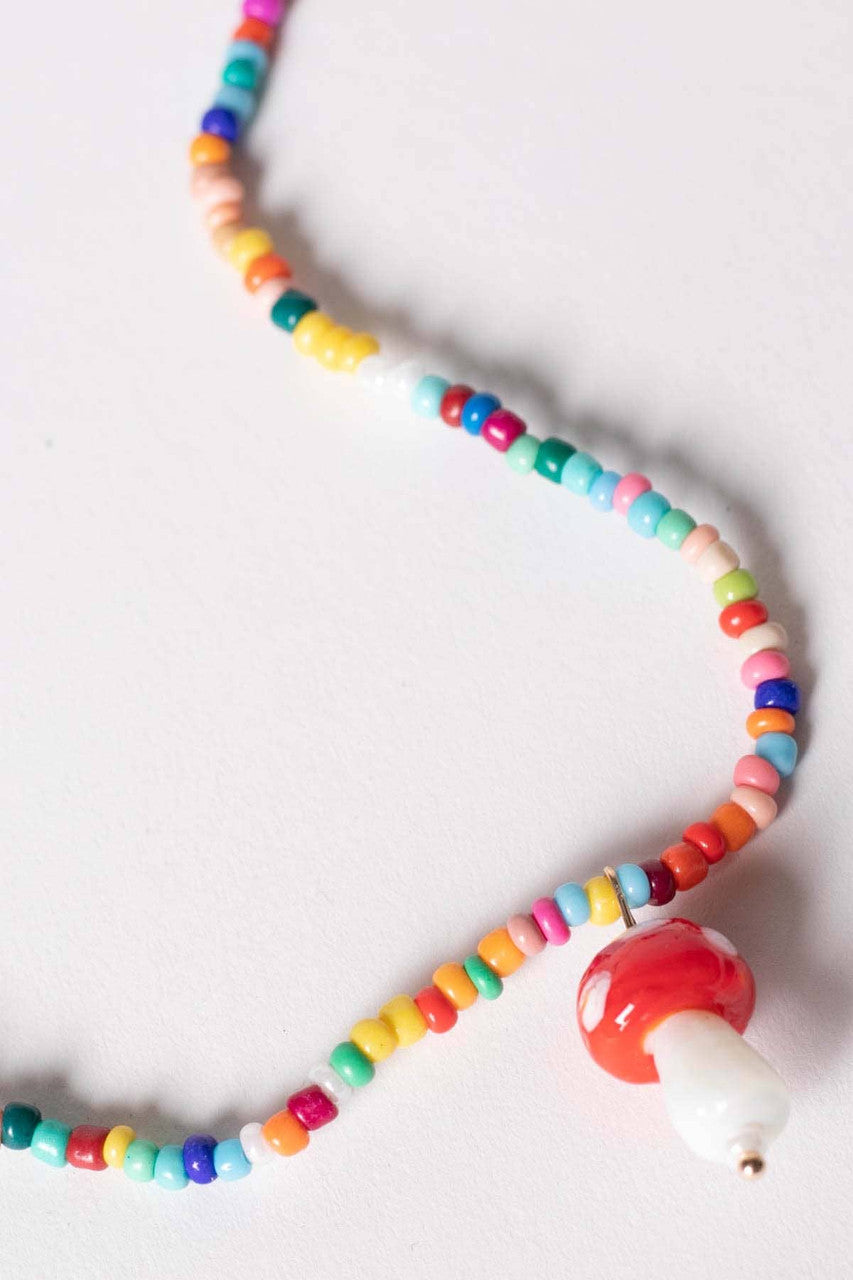 Beaded Rainbow Mushroom Necklace