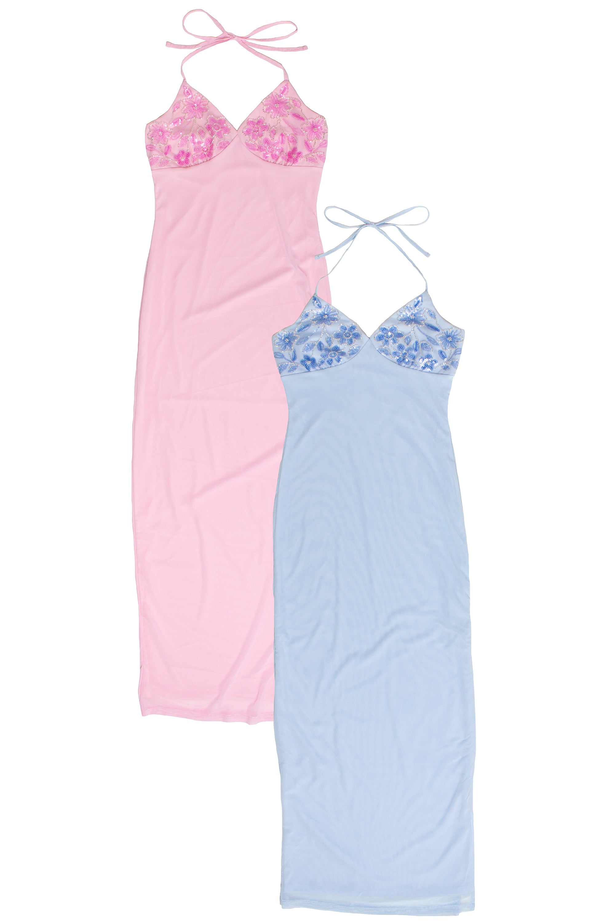 Sequin Beaded Halter Maxi Dresses