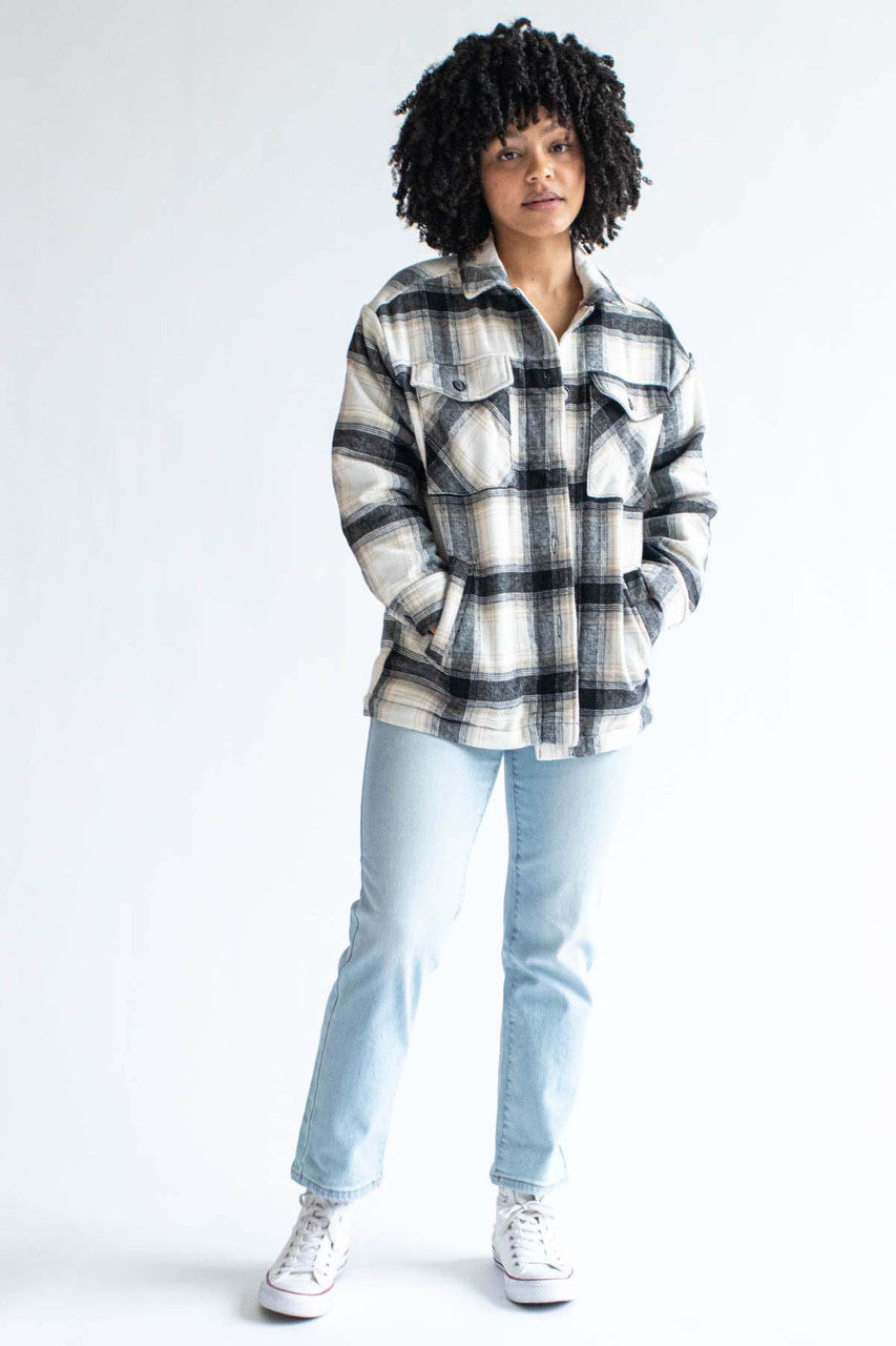 Black Sherpa-Lined Flannel Jacket