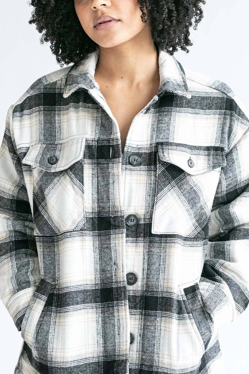 Black Sherpa-Lined Flannel Jacket