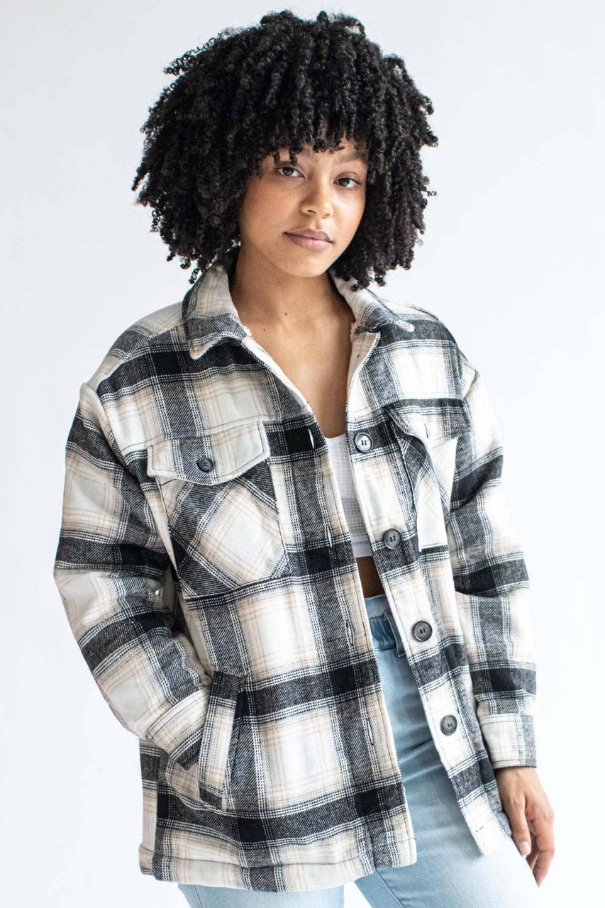 Black Sherpa-Lined Flannel Jacket