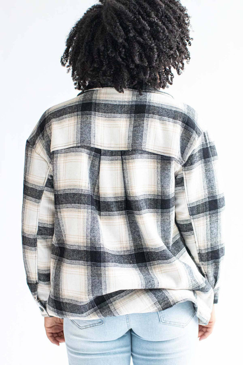 Black Sherpa-Lined Flannel Jacket