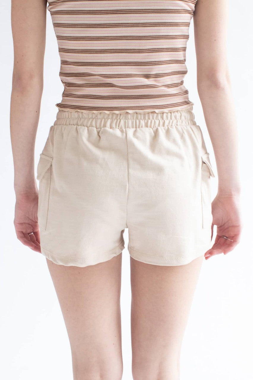 Beige Cargo Pocket Sweat Shorts